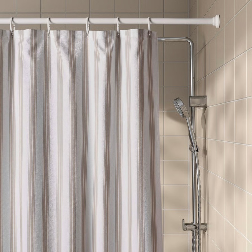 Striped Fabric Shower Curtain - Neutral Taupe & White